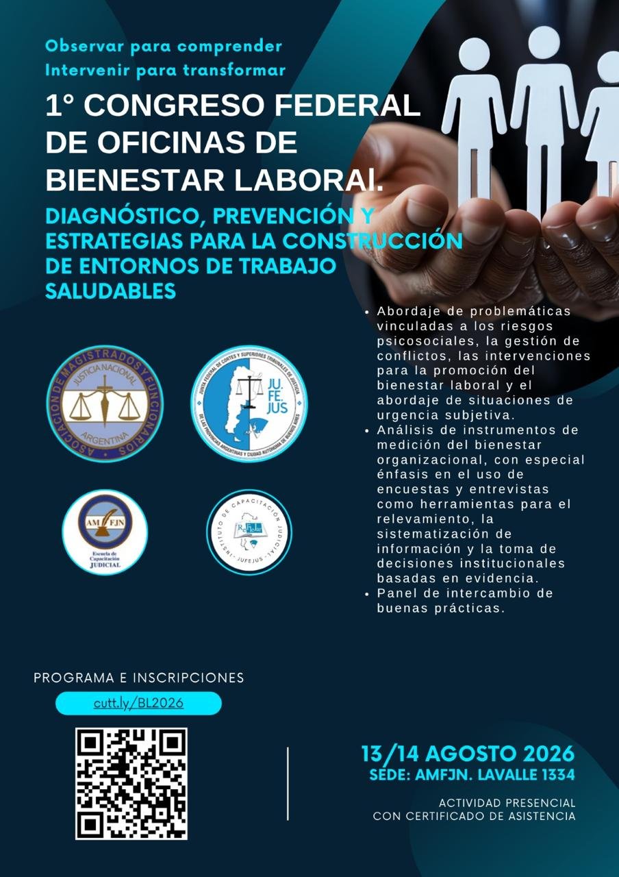 Afiche del 1° Congreso Federal de Oficinas de Bienestar Laboral, 13 y 14 de agosto de 2026, sede AMFJN